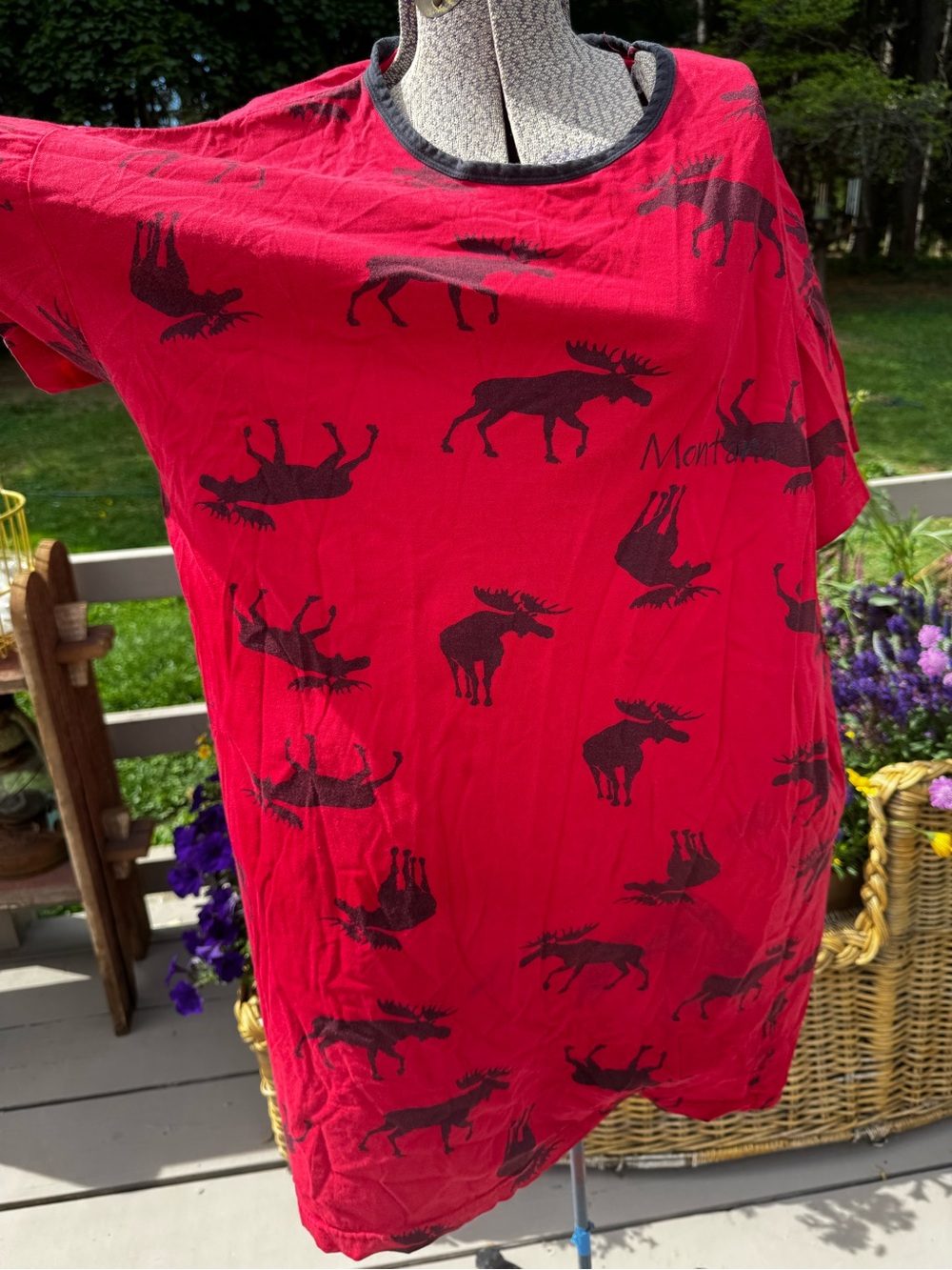 Red Montana Moose Print sleepshirt OS